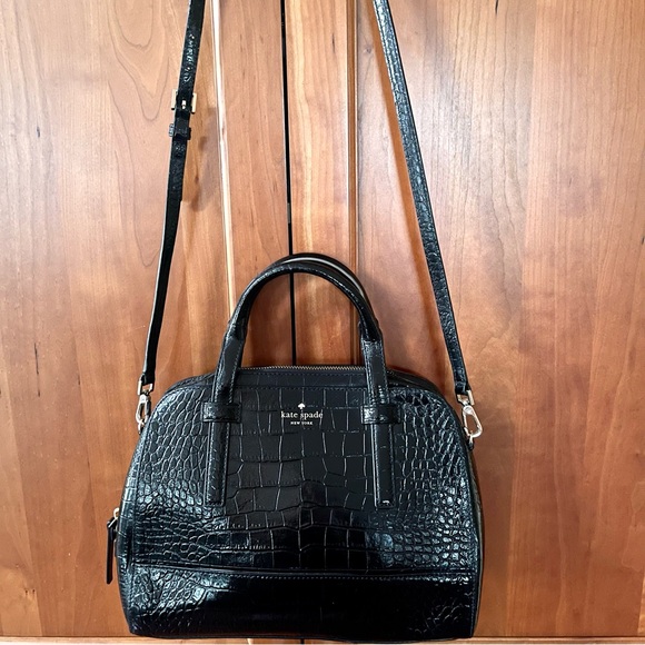 Kate Spade Croc Embossed Genuine Leather Satchel/Crossbody With Detachable Strap - Picture 10 of 11